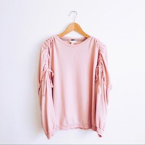 Cupio Blush Pink Ruched Sleeve Pullover